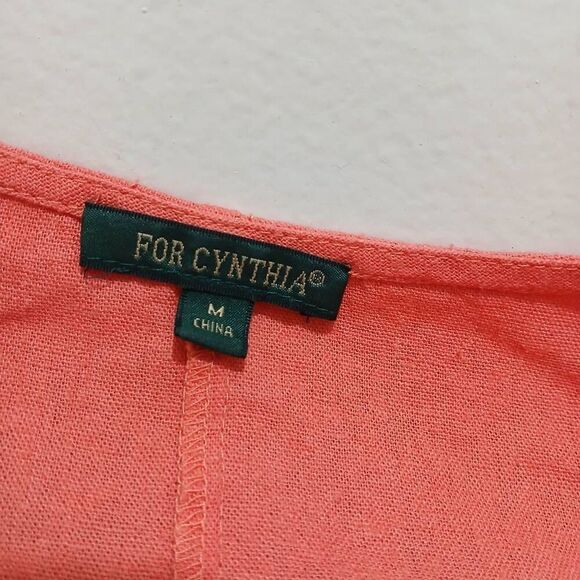 For Cynthia womens medium flare linen coral peach shift dress classic capsule - Picture 5 of 7